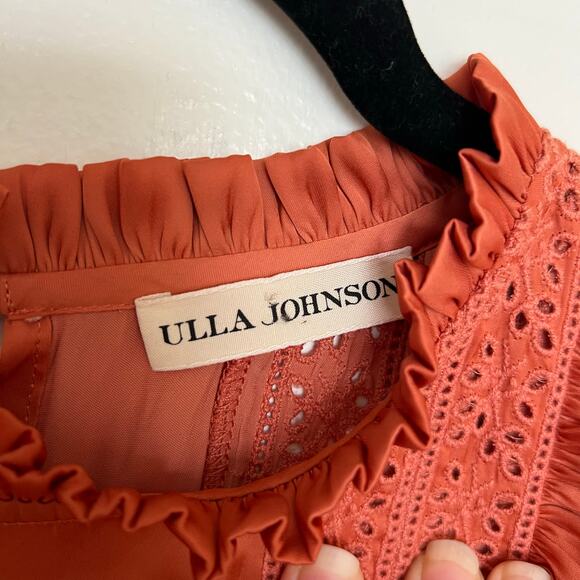Ulla Johnson Rust Ruffle Eyelet Mini Dress, Flutter Sleeves, Boho Romantic - Picture 6 of 12